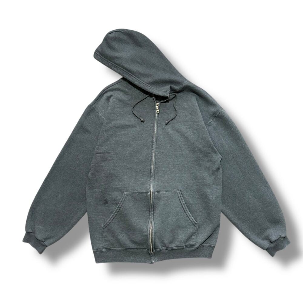 Vintage Blank Hoodie Full Zip Sweatshirt Hooded Jacket Faded Gray Medium